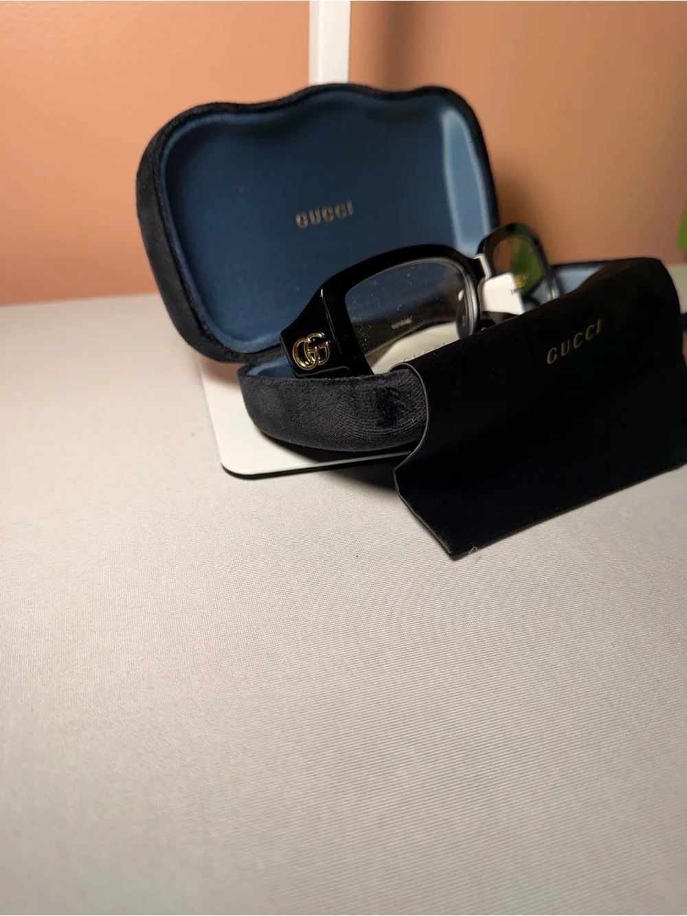 Gucci Black Acetate Eyeglasses with Gold GG Detail|Designer Optical Frames